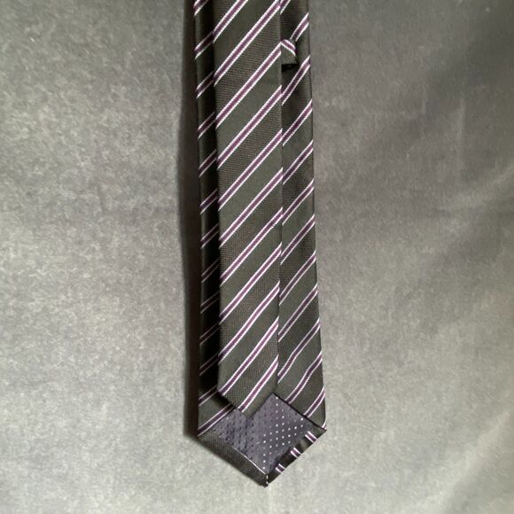 Black 100% Silk Maroon Blue & White Diagonal Stripes Jacquard Tie - Picture 6 of 9